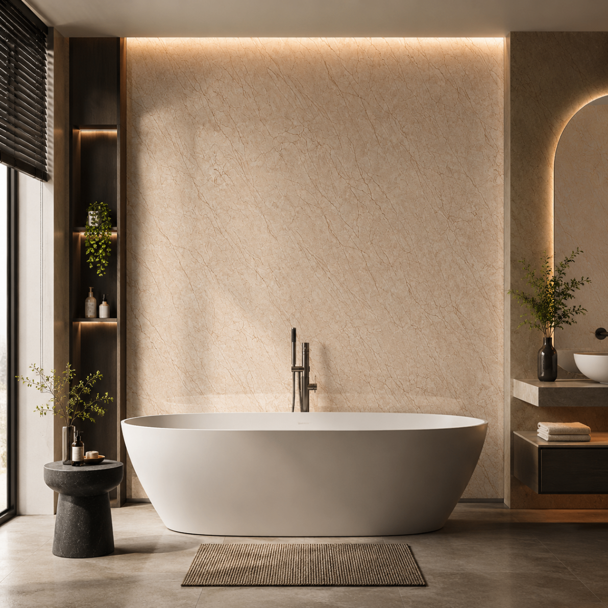 PVC Wandpaneel KL8004 Creme-Beige Sandsteinoptik – Badezimmer Anwendung