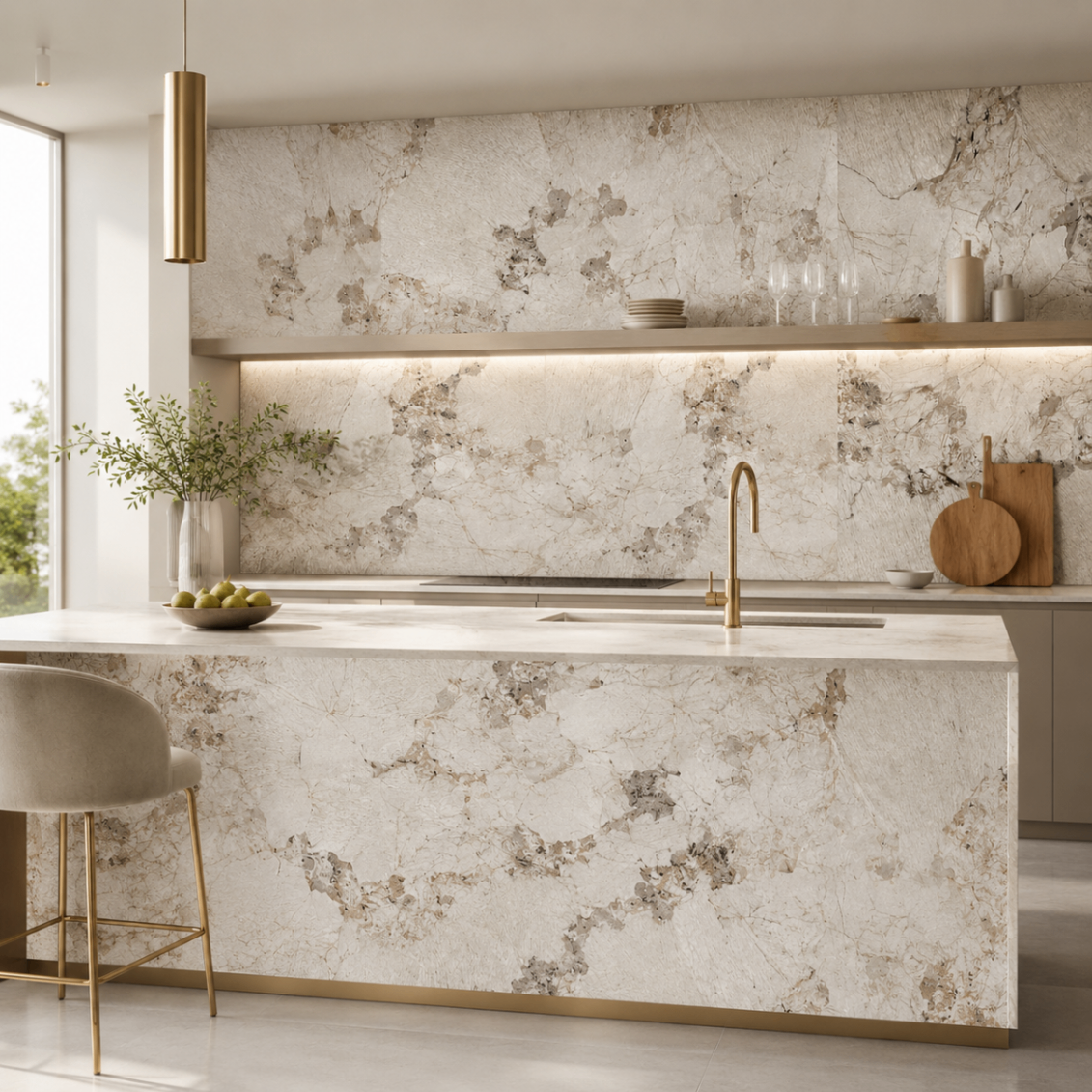 PVC Wandpaneel JP-9004 Creme-Beige Onyx-Marmoroptik – Küchenrückwand Anwendung