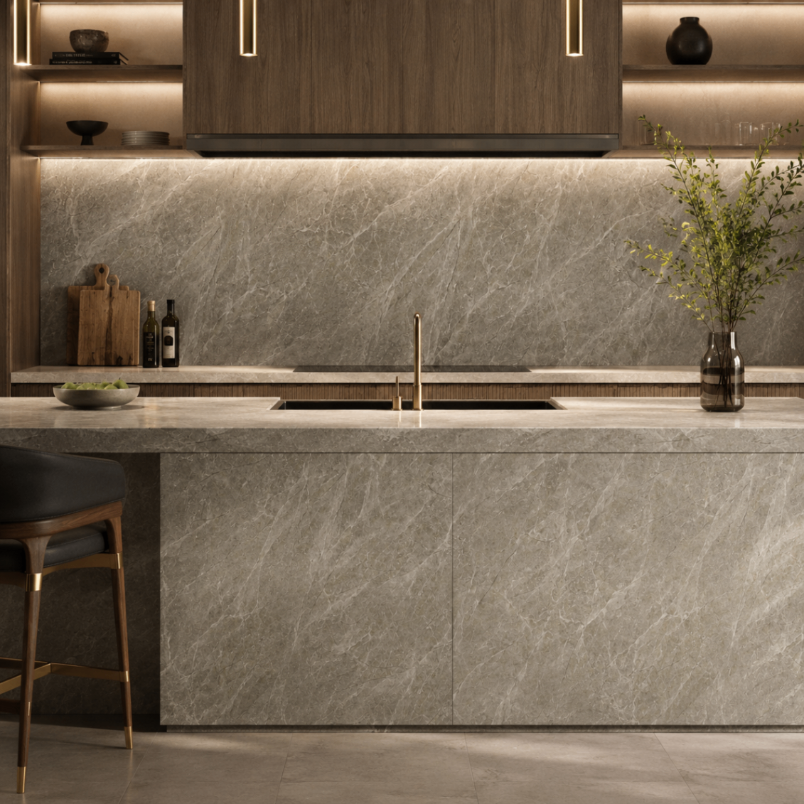 PVC Wandpaneel JP-8226 Helle Grau-Beige Marmoroptik – Küchenrückwand Anwendung