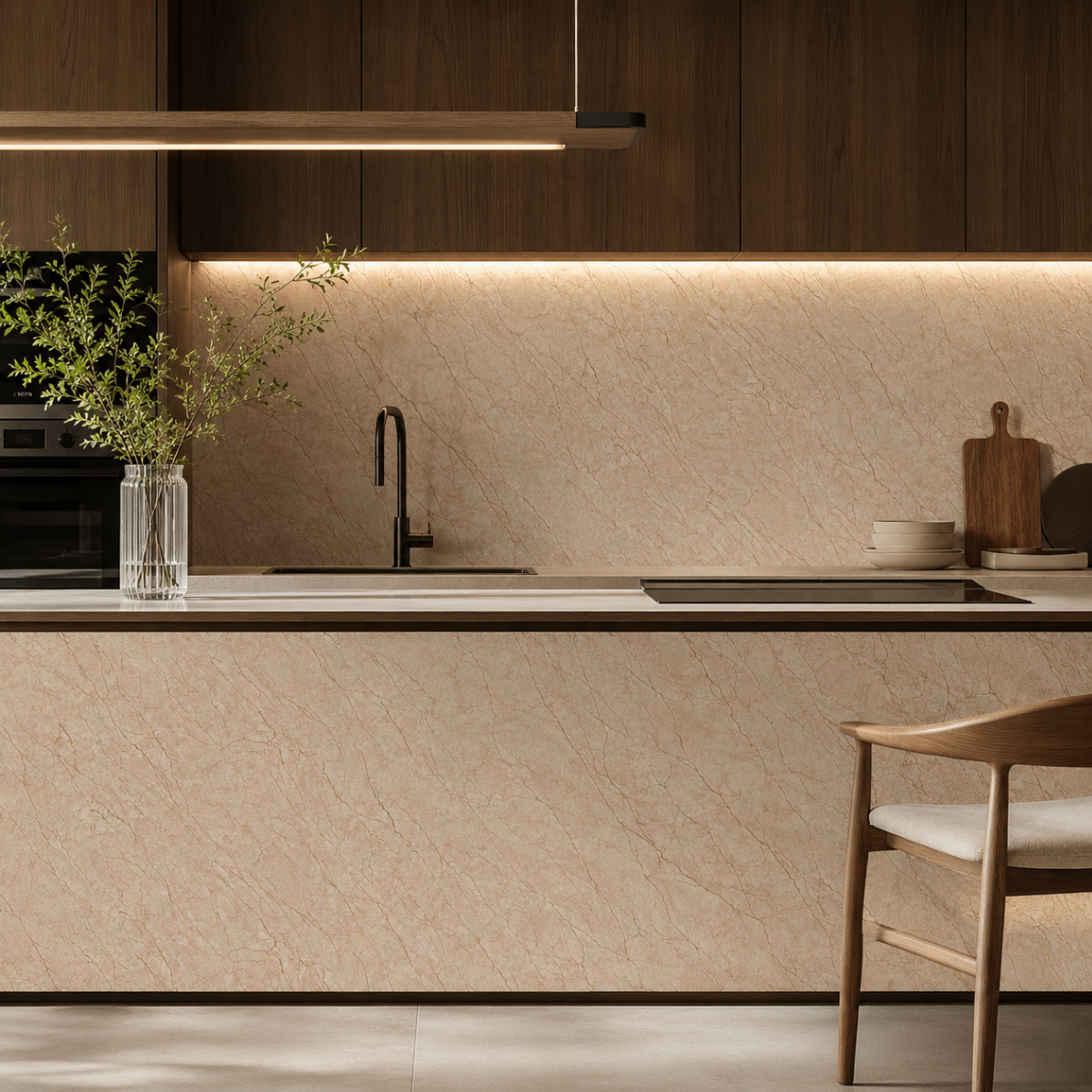 PVC Wandpaneel KL8004 Creme-Beige Sandsteinoptik – Küchenrückwand Anwendung
