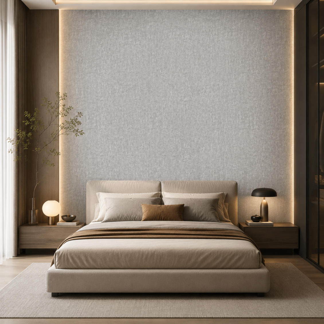 PVC Wandpaneel JP-8262-2 Helle Betonoptik – Schlafzimmer Anwendung