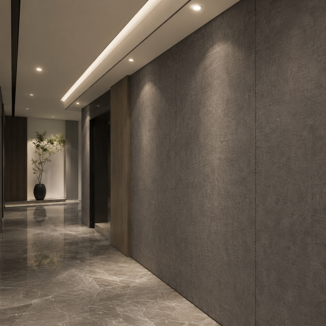PVC Wandpaneel KL8262-3 Dunkelgraue Betonoptik – Flur Anwendung