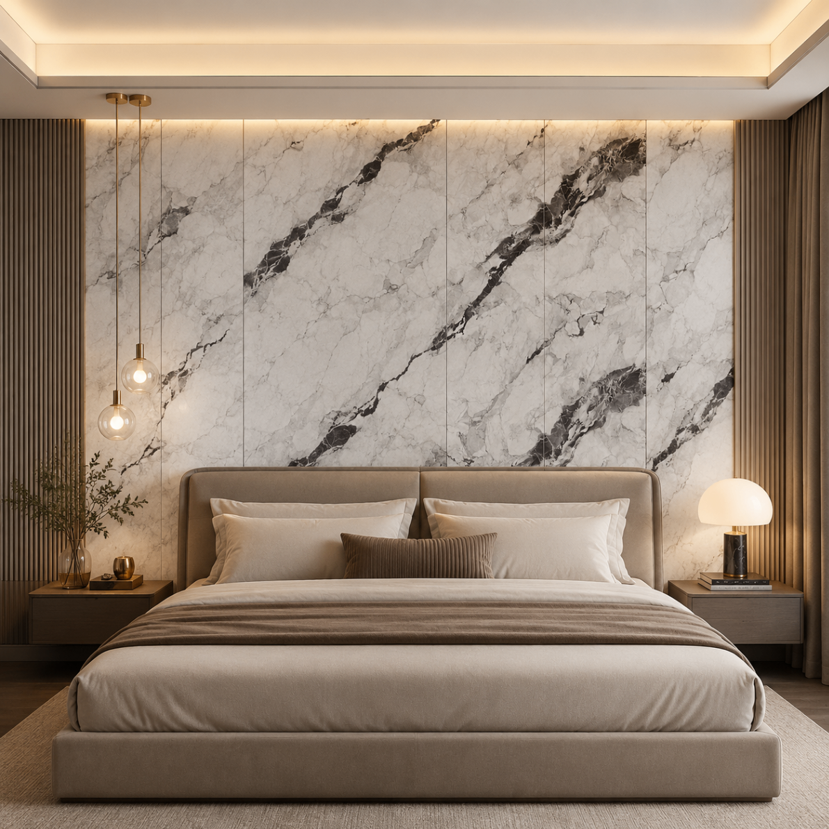 PVC Wandpaneel JP-8276 Weiß-Schwarze Marmoroptik – Schlafzimmer Anwendung