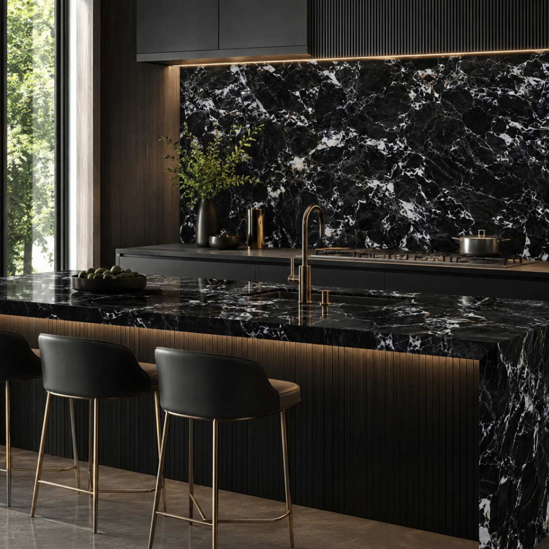 PVC Wandpaneel JP-7005 Schwarze Marmoroptik – Küchenrückwand Anwendung