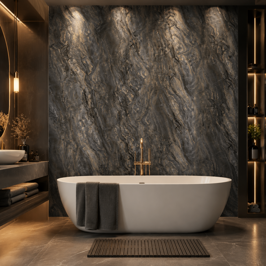 PVC Wandpaneel Graphit Gold Marmoroptik JP-8259 – Badezimmer Anwendung